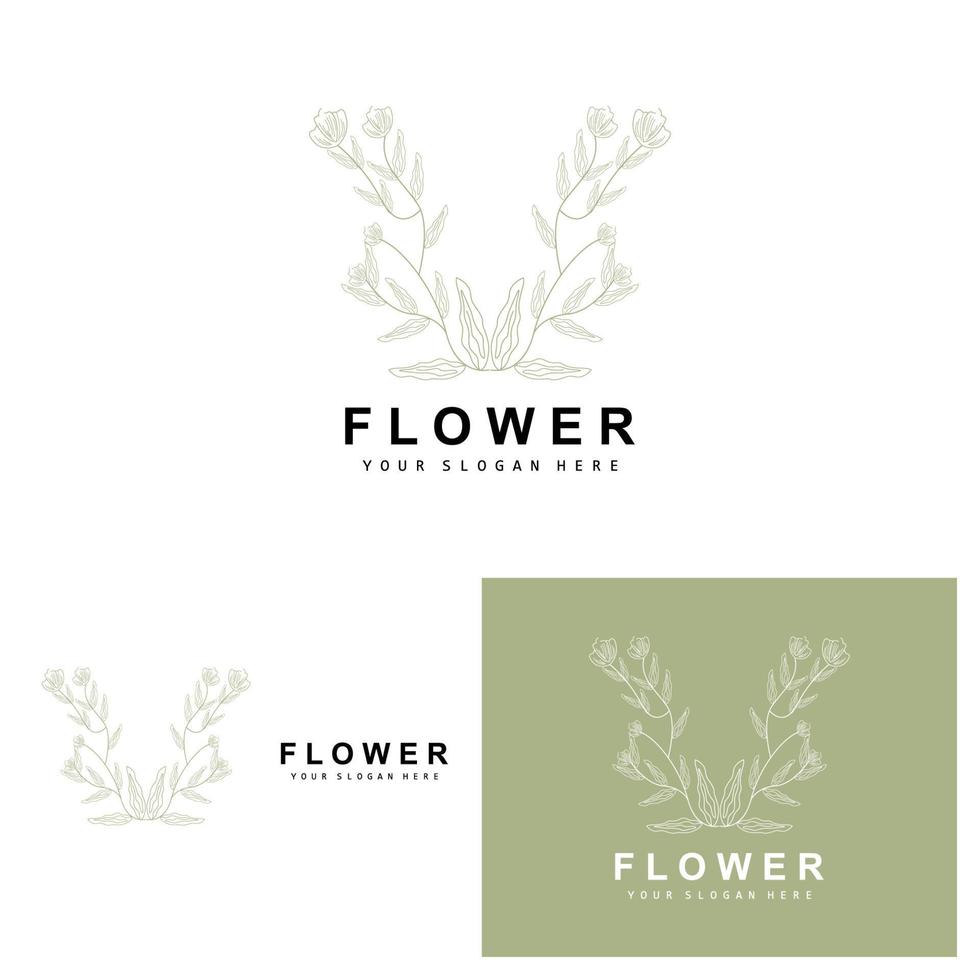 einfach botanisch Blatt und Blume Logo, Vektor natürlich Linie Stil, Dekoration Design, Banner, Flyer, Hochzeit Einladung, und Produkt branding