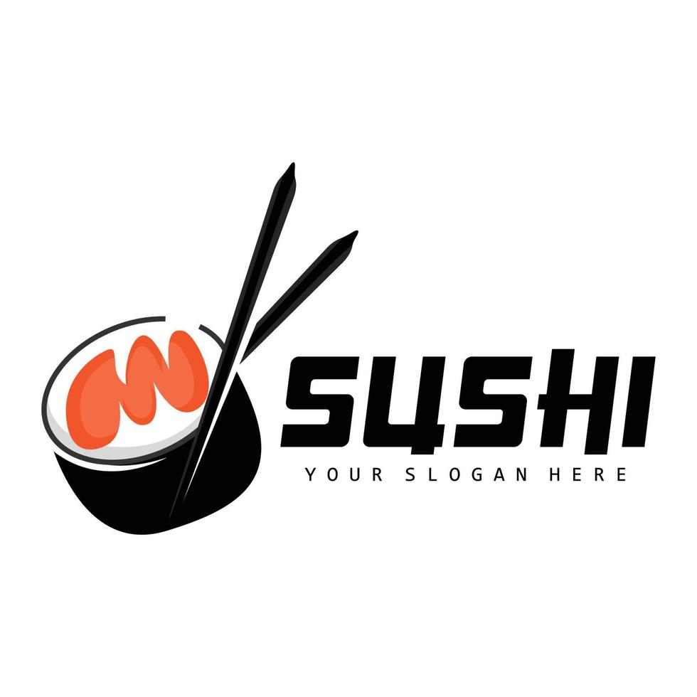 sushi logotyp, japansk mat sushi skaldjur vektor, japansk kök produkt varumärke design, mall ikon vektor