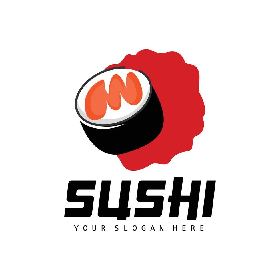 sushi logotyp, japansk mat sushi skaldjur vektor, japansk kök produkt varumärke design, mall ikon vektor