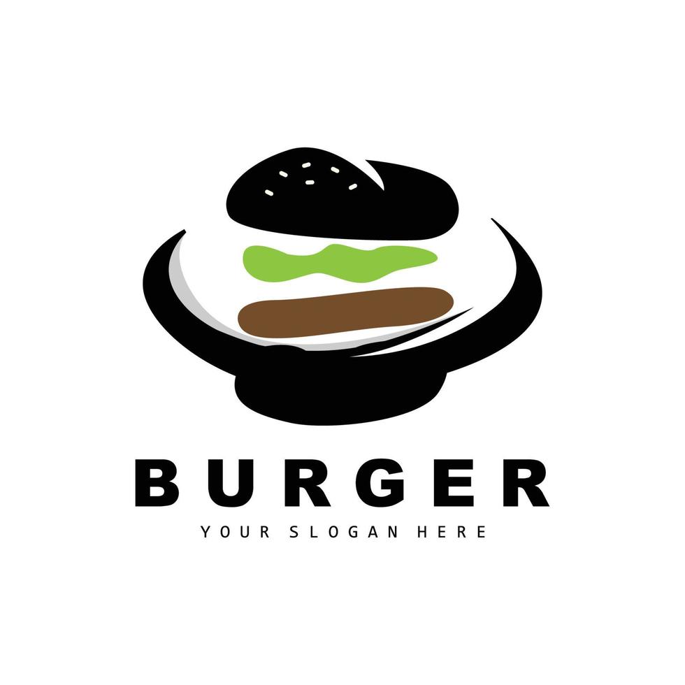 burger logotyp, snabb mat design, bröd och grönsaker vektor, snabb mat restaurang varumärke ikon illustration vektor
