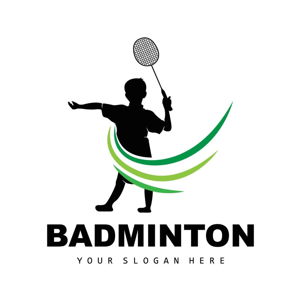 badminton logotyp, sport gren design, vektor abstrakt badminton spelare silhuett samling