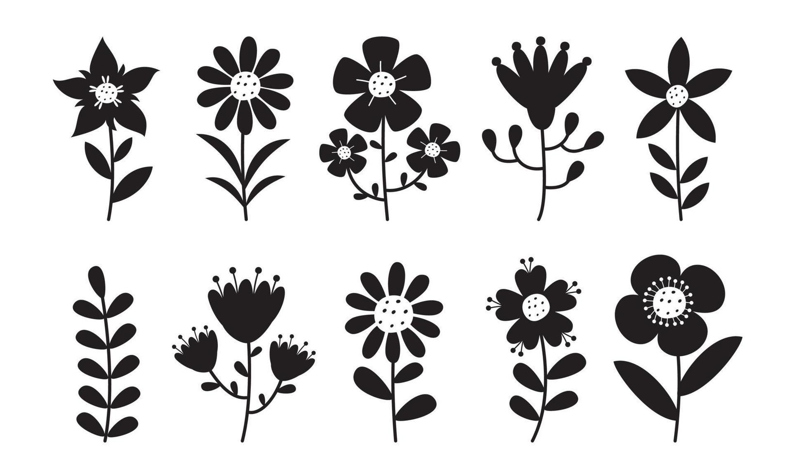 silhuett teckning av blommor och växter vektor