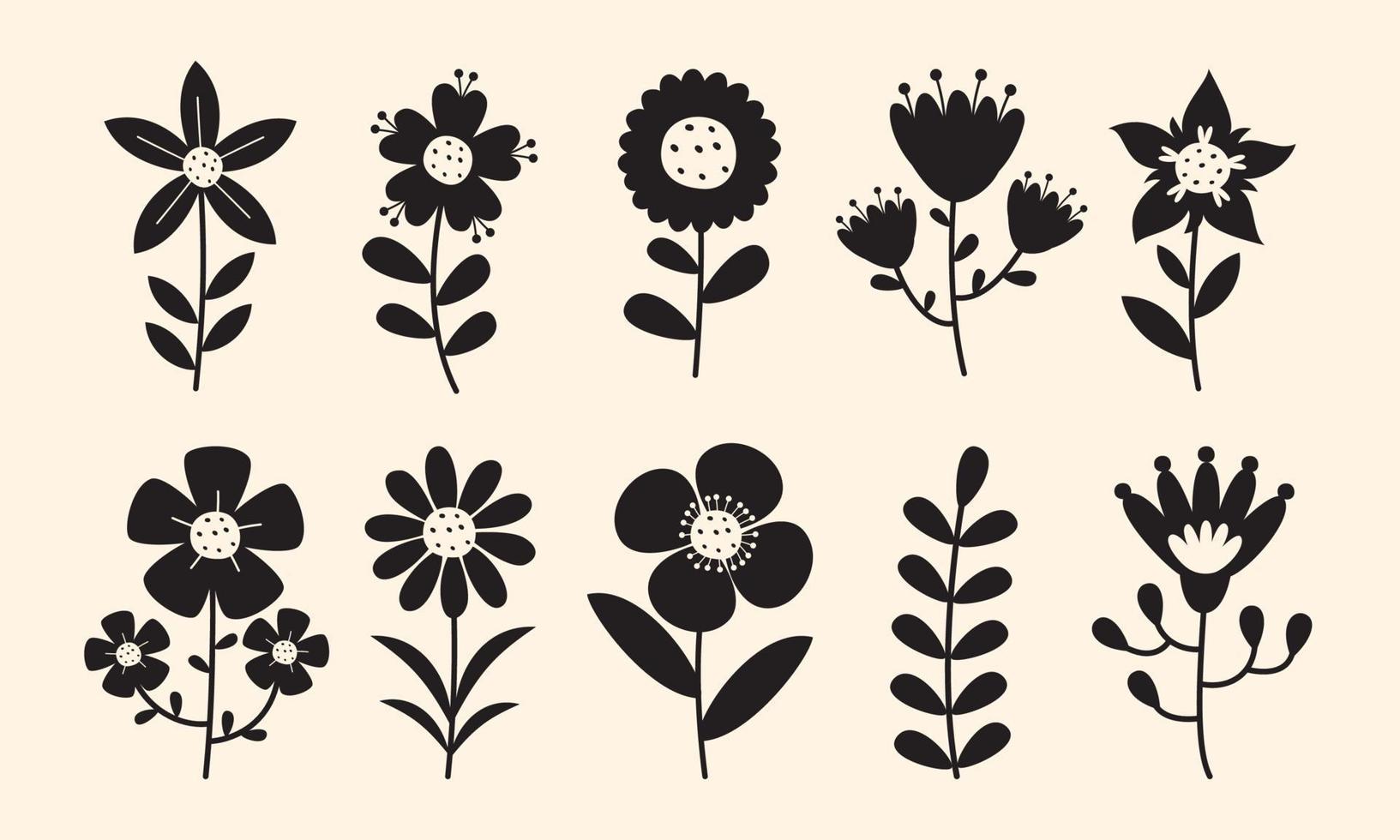 silhuett teckning av blommor och växter vektor