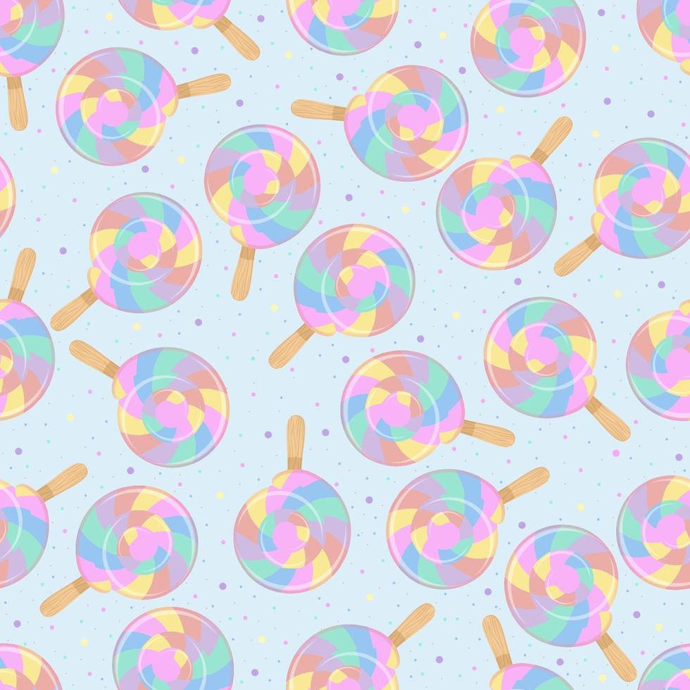 bunter Lutscher. Regenbogen-Spiralkugel und süßes Streuen. nahtloser Hintergrund für Kinderkleidung. vektor