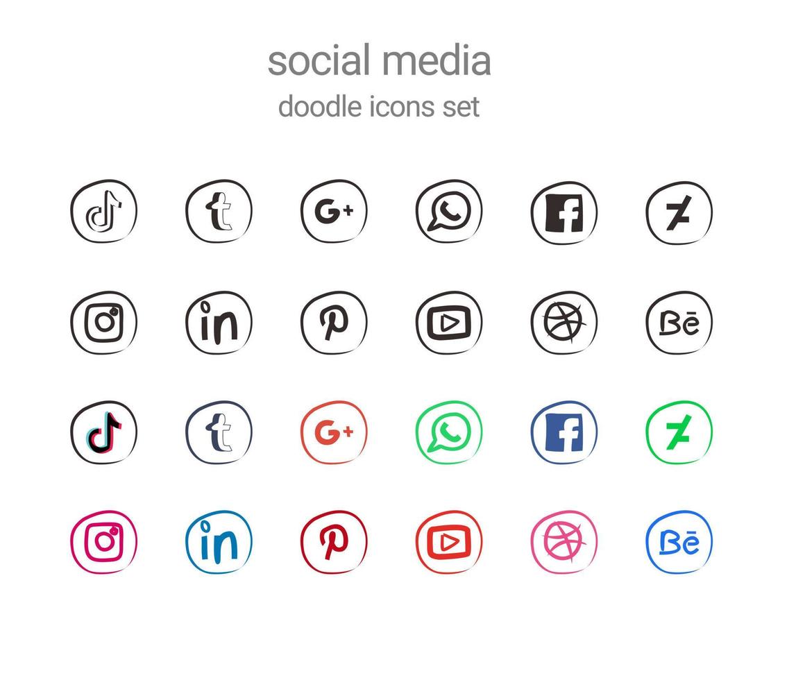 Sozial Medien Gekritzel Gliederung Zeichnung Symbol Sammlung einstellen bündeln Design vektor