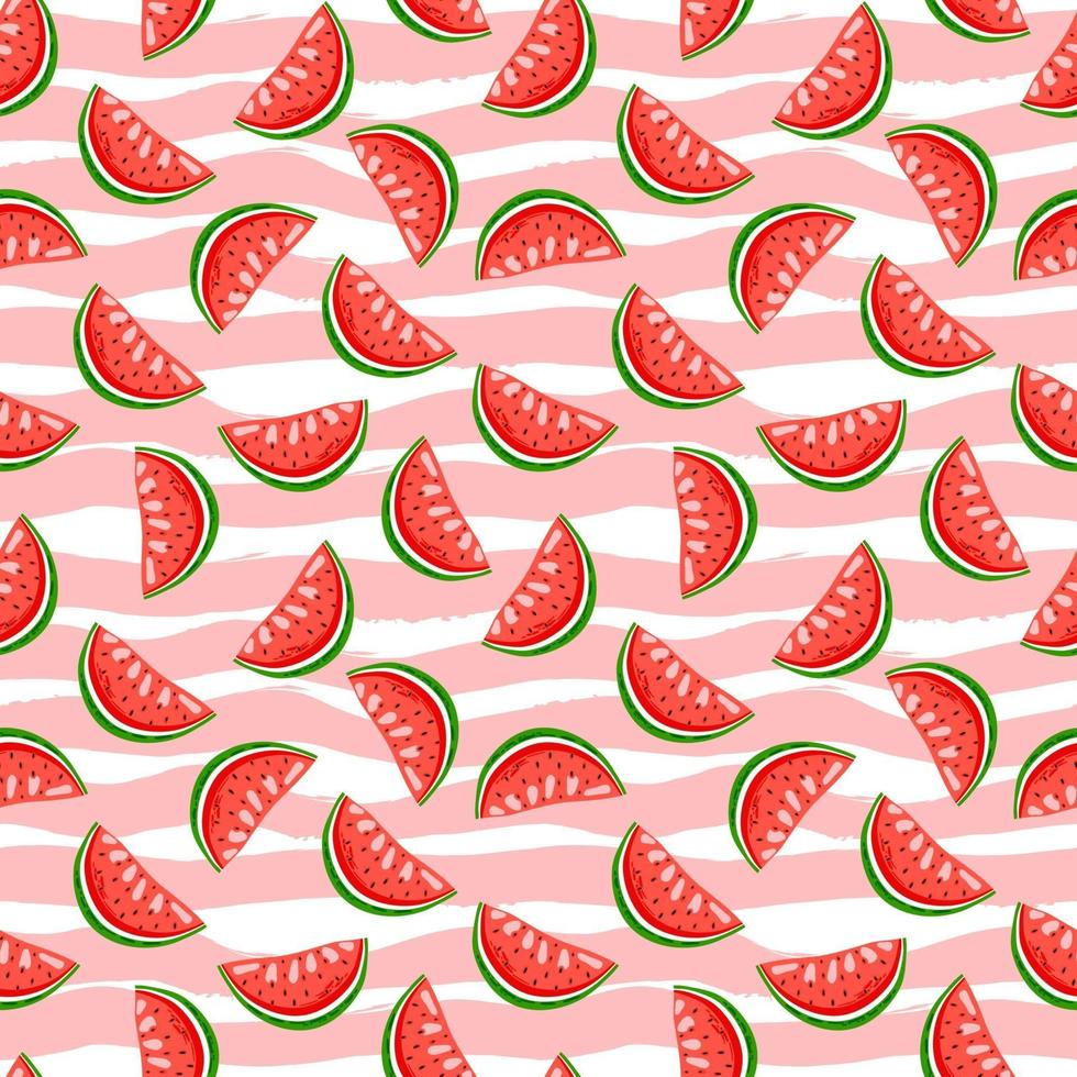 süße Wassermelone auf Streifenhintergrund. Sommer nahtloses Muster. vektor