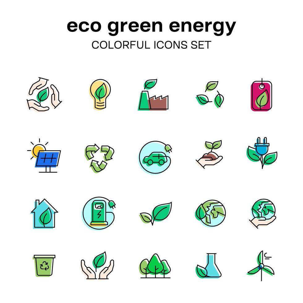 en uppsättning av ikoner för eco grön energi översikt vektor