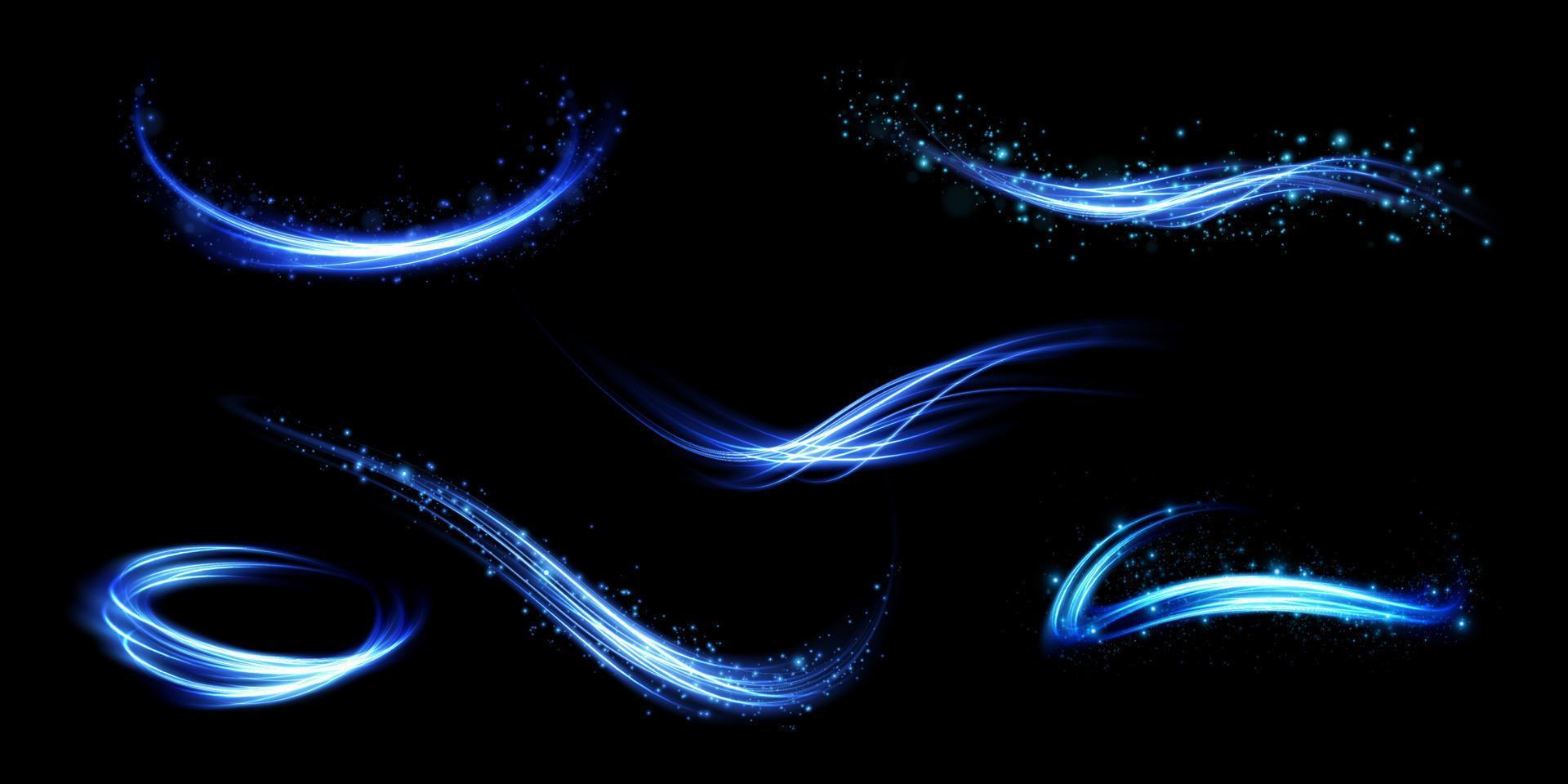 abstrakt Licht Linien von Bewegung und Geschwindigkeit im Blau. Licht täglich glühend Wirkung. halbkreisförmig Welle, Licht Weg Kurve Strudel vektor