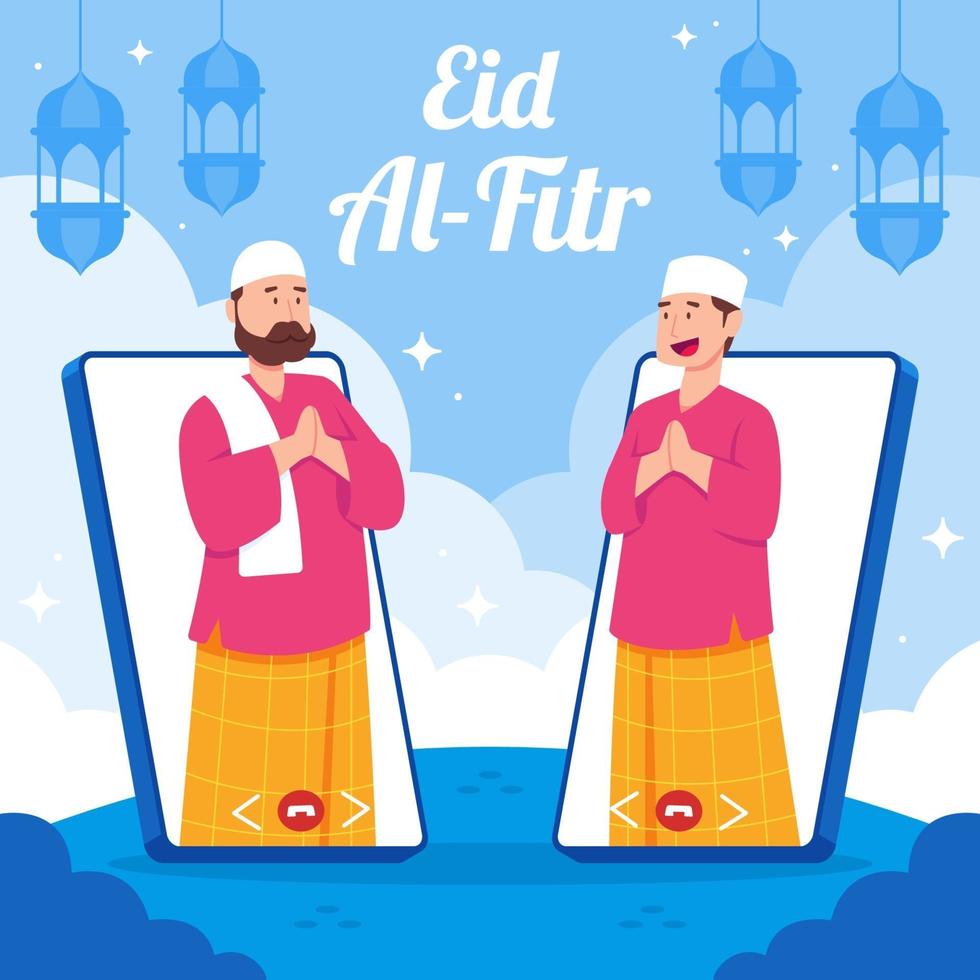 eid Feier in Pandemiesituation mit Videoanruf vektor