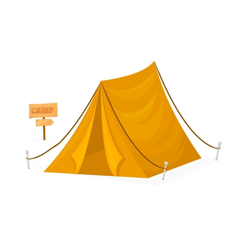 Zeltlager Reisetourismus Wandern Outdoor-Ausrüstung. gelbes Touristencampingzelt lokalisiert auf weißem Hintergrund. vektor