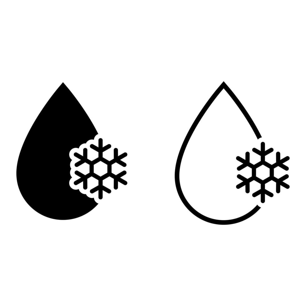 frysta vatten vektor ikon uppsättning. släppa med snöflinga illustration tecken samling. frostskyddsmedel symbol.