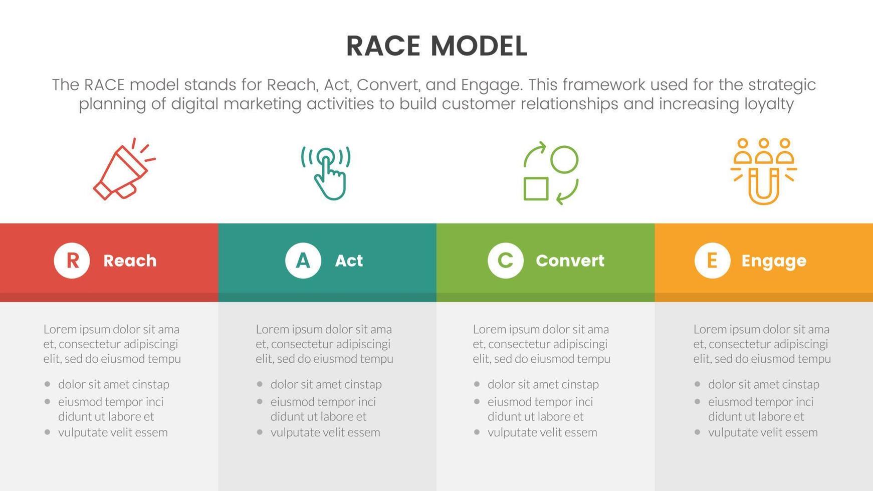 Rennen Geschäft Modell- Marketing Rahmen Infografik mit groß Box Tabelle Information Konzept zum rutschen Präsentation vektor