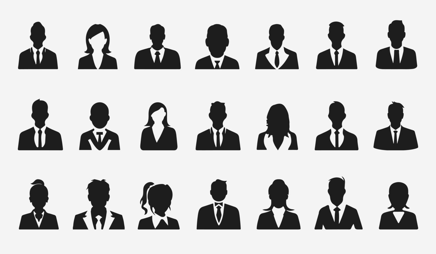 företag människor avatar profil huvud ikon silhuett uppsättning företag man kvinna användare ansikte avatars ikoner silhuetter vektor illustration