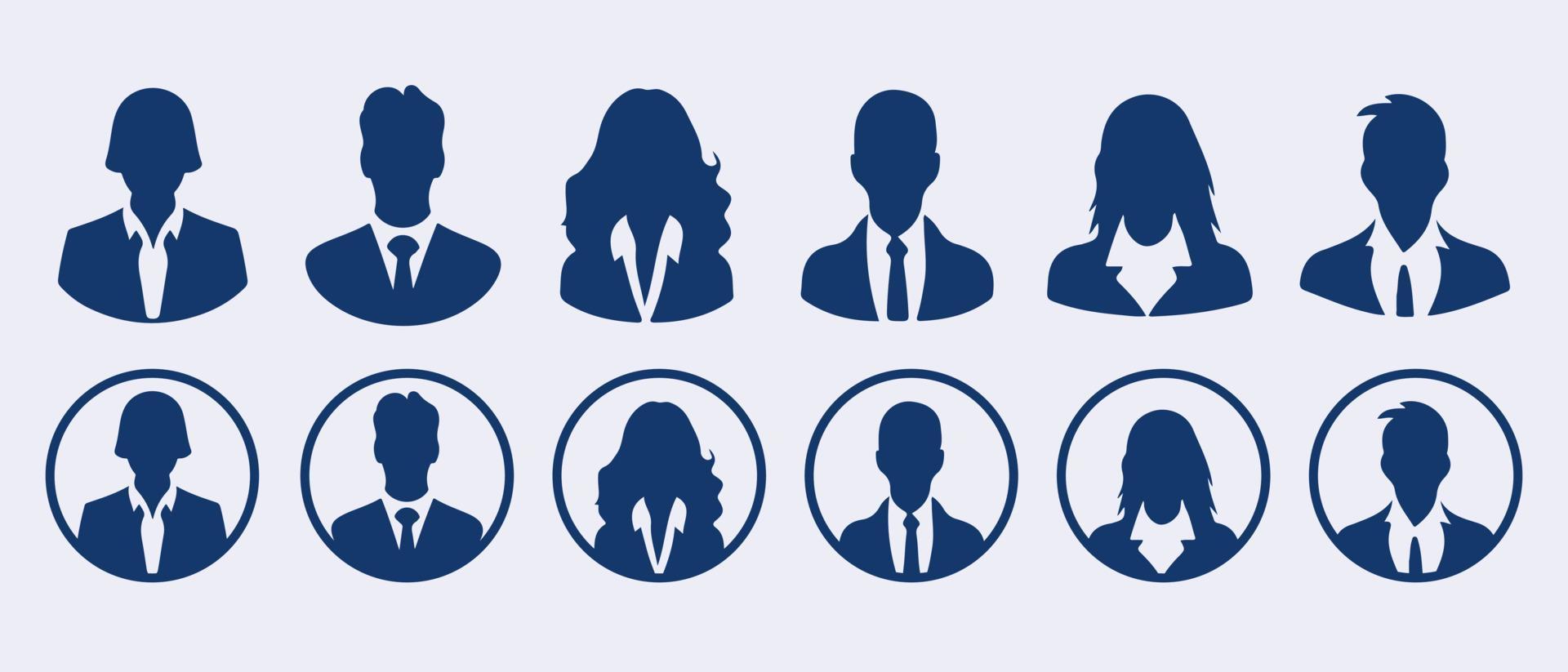 Geschäft Menschen Benutzerbild Profil Kopf Symbol Silhouette einstellen Geschäft Mann Frau Benutzer Gesicht Avatare Symbole Silhouetten Vektor Illustration