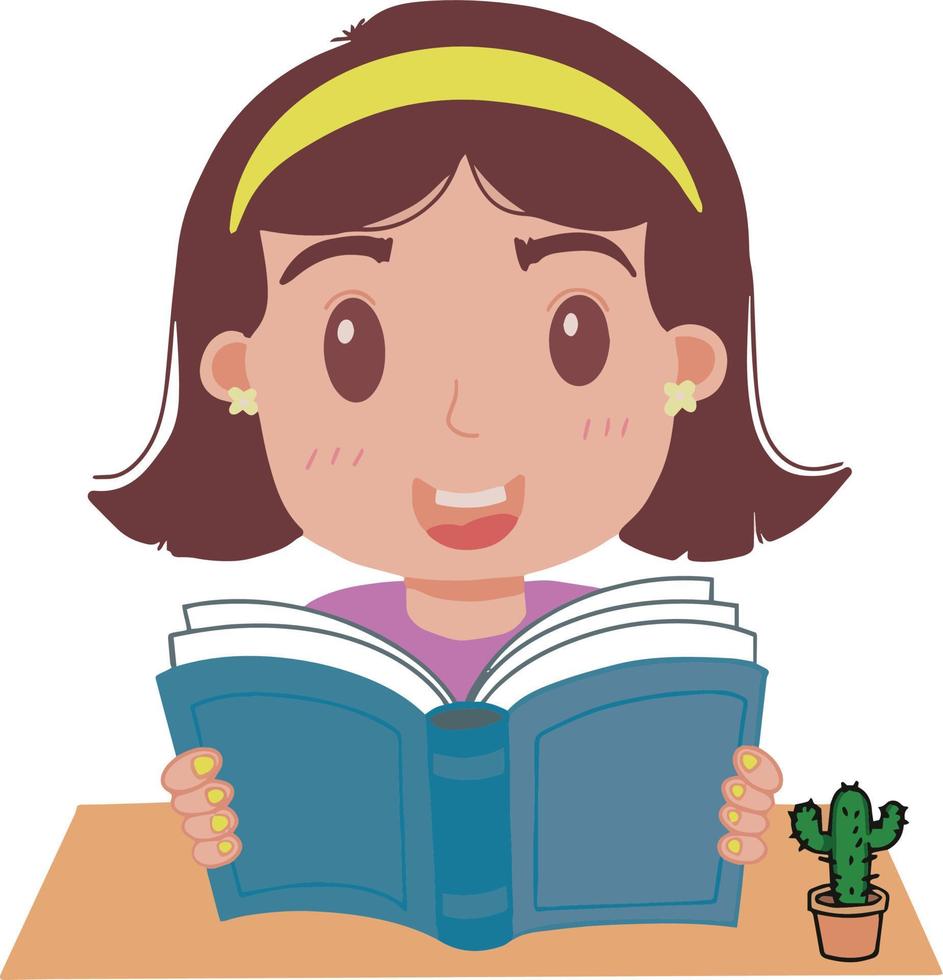 Söt söt liten flicka barn med Lycklig leende läsning bok illustration vektor