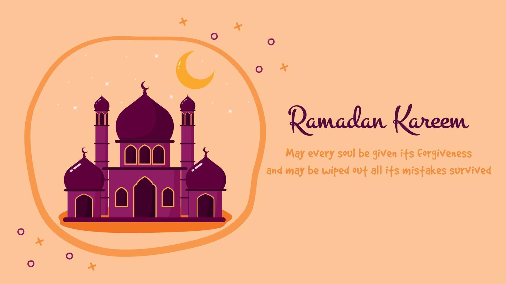 animerad islamic baner bakgrund för ramadan kareem i söt platt tecknad serie vektor design
