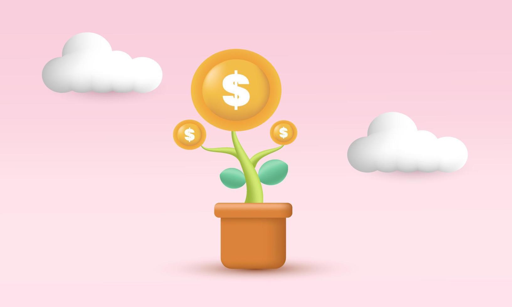 Illustration Symbol einzigartig Geld Baum Pflanze Münze Dollar Geschäft vektor