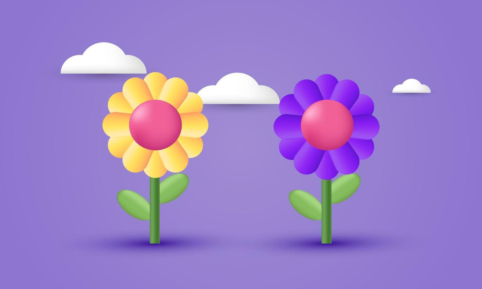 Illustration realistisch Vektor zwei Symbol bunt Gänseblümchen Blume Karikatur 3d kreativ isoliert auf Hintergrund