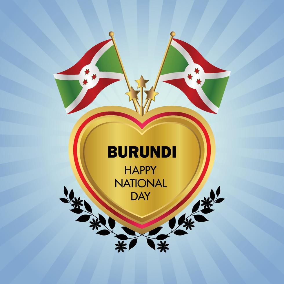 Burundi Flagge Unabhängigkeit Tag mit Gold Herz vektor