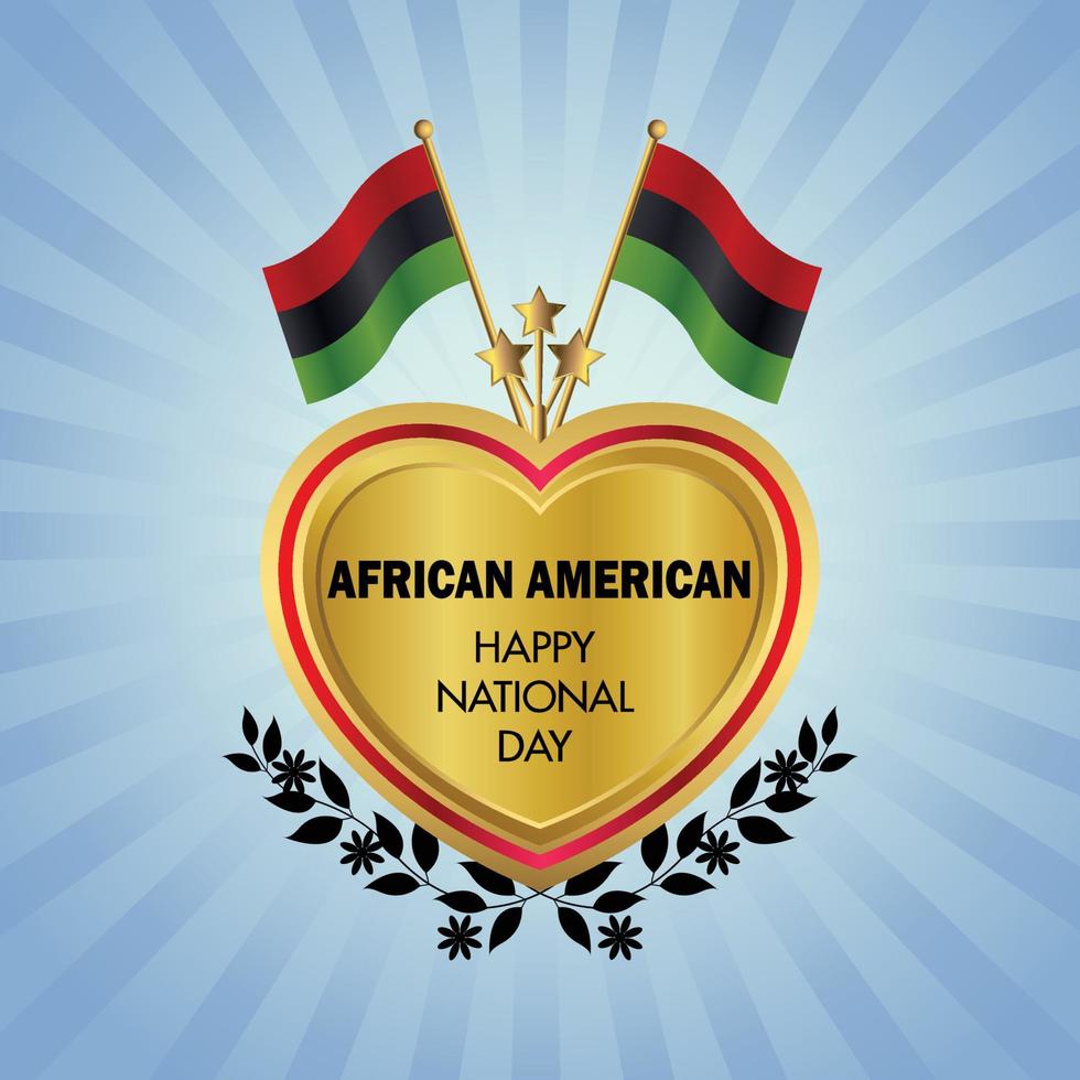 afrikansk amerikan flagga oberoende dag med guld hjärta vektor