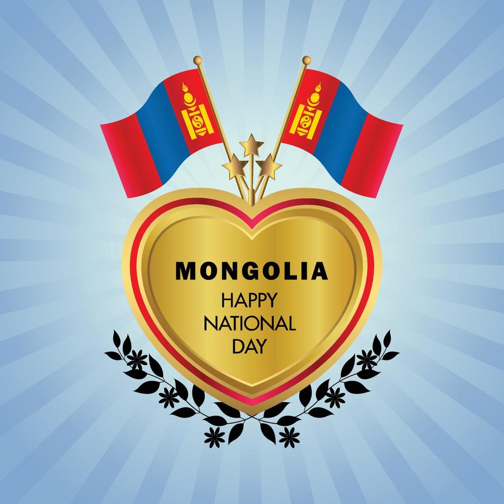 Mongolei Flagge Unabhängigkeit Tag mit Gold Herz vektor
