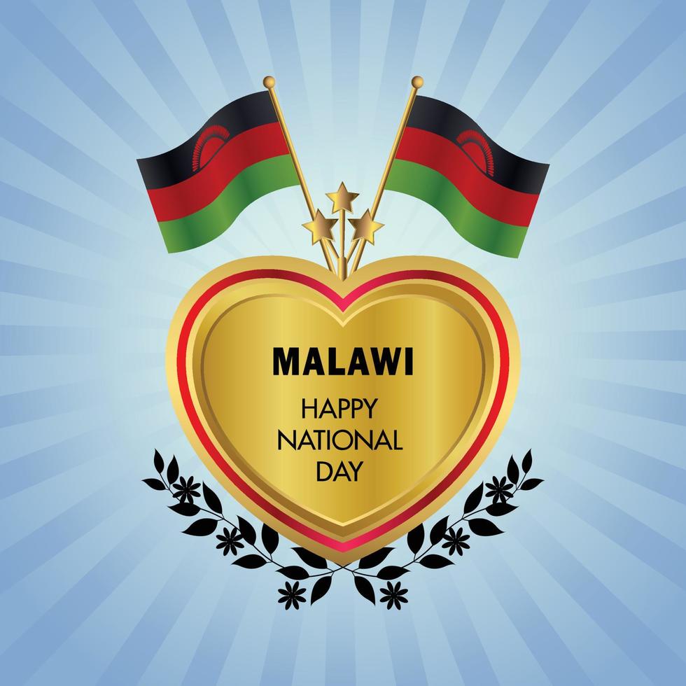 Malawi Flagge Unabhängigkeit Tag mit Gold Herz vektor