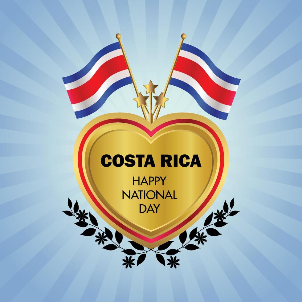 Costa Rica Flagge Unabhängigkeit Tag mit Gold Herz vektor