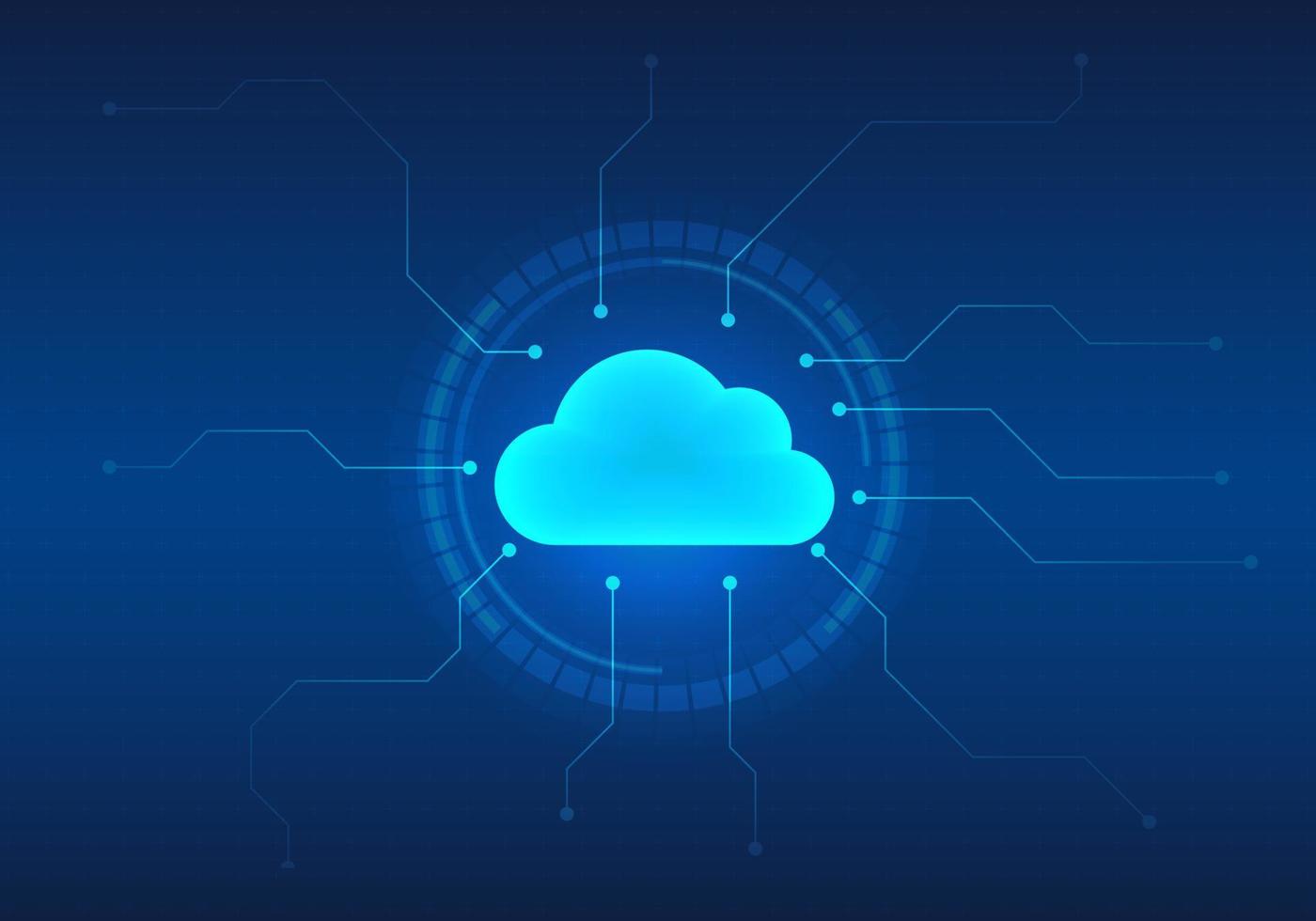 moln och cirklar av teknologi teknologi hjälp till Lagra data och exportera data till olika platser, framställning liv Mer bekväm och lättare, minska förseningar och sparande kostar. vektor