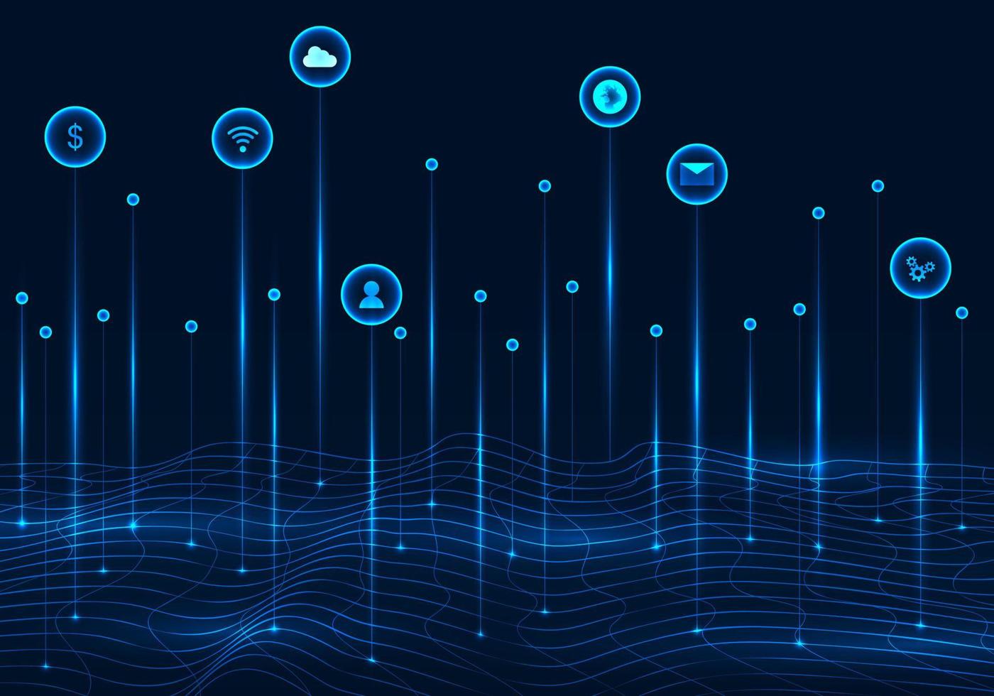 abstrakt bakgrund smart teknologi trådlös förbindelse och data överföring i de cyber värld till användare på de internet använda sig av Vinka rader till ansluta. mörk blå bakgrund vektor