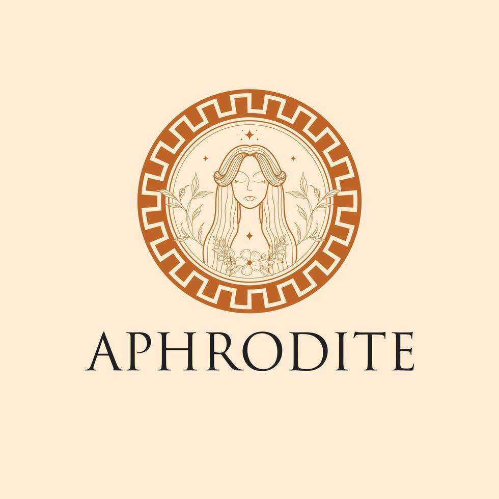 afrodite logotyp designe. gammal gudinna emblem. lyx logotyp för skönhet industri. vektor