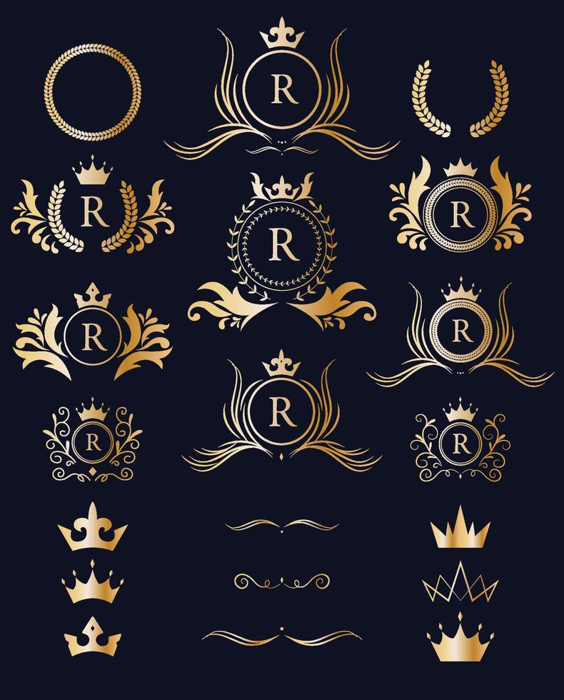 victorian kunglig varumärke logotyp design samling. klassisk lyx logotyp. elegant logotyp med krona uppsättning. vektor
