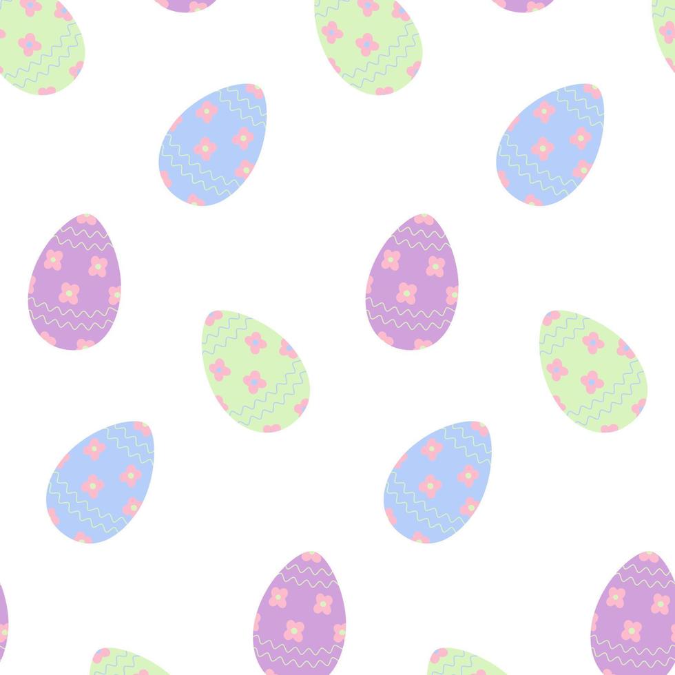 nahtlos Muster von Ostern Eier im modisch Sanft Grün, lila und Blau mit Welle und Blumen Muster vektor