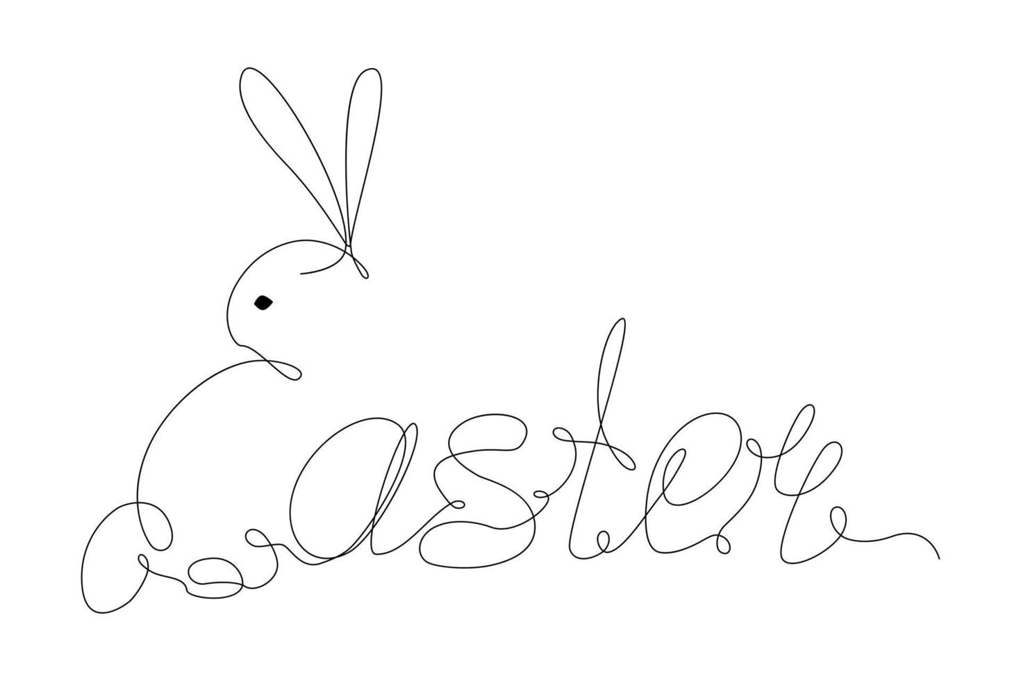 påsk text och kanin ett kontinuerlig linje teckning. Lycklig påsk. design för hälsning. isolera vektor