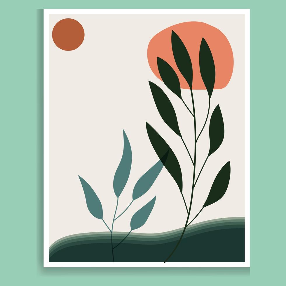 Vektor Farben botanisch Mauer Kunst Laub Linie Kunst Hand Zeichnung mit abstrakt Pflanze und Blume Kunst Karte Vorlage Banner Hintergrund, Design Element, abstrakt Hintergründe Sammlung.