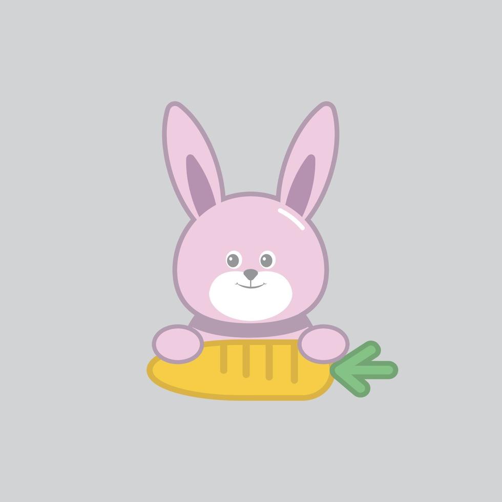 Hase mit einer Karotte lokalisiert auf grauem Hintergrund. Vektor-Cartoon-Nahaufnahmeillustration. vektor