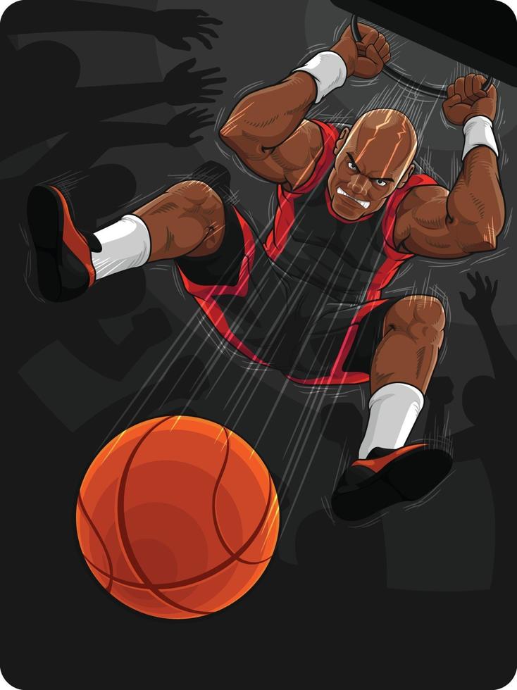 basketspelare som gör slam dunk tecknad illustration vektorritning vektor