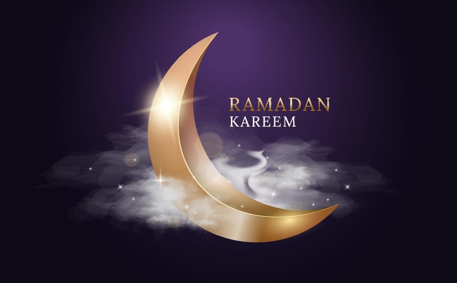 ramadan kareem arabiska fest. gyllene måne med moln och ljus. vektor illustration design.