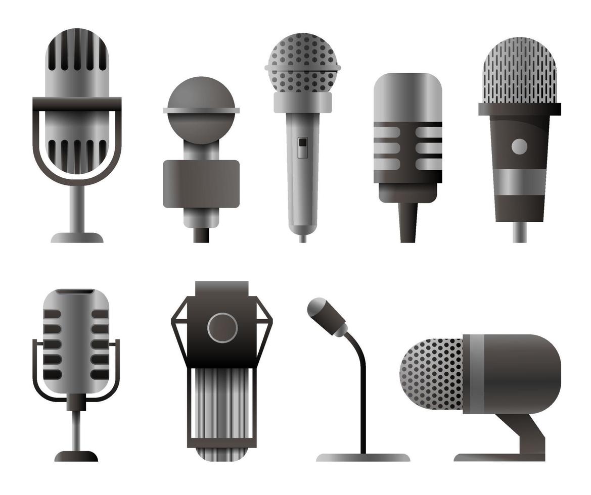 mikrofon i tecknad stil. mikrofoner för poddsändning av ljud. illustration isolerad på vit bakgrund vektor