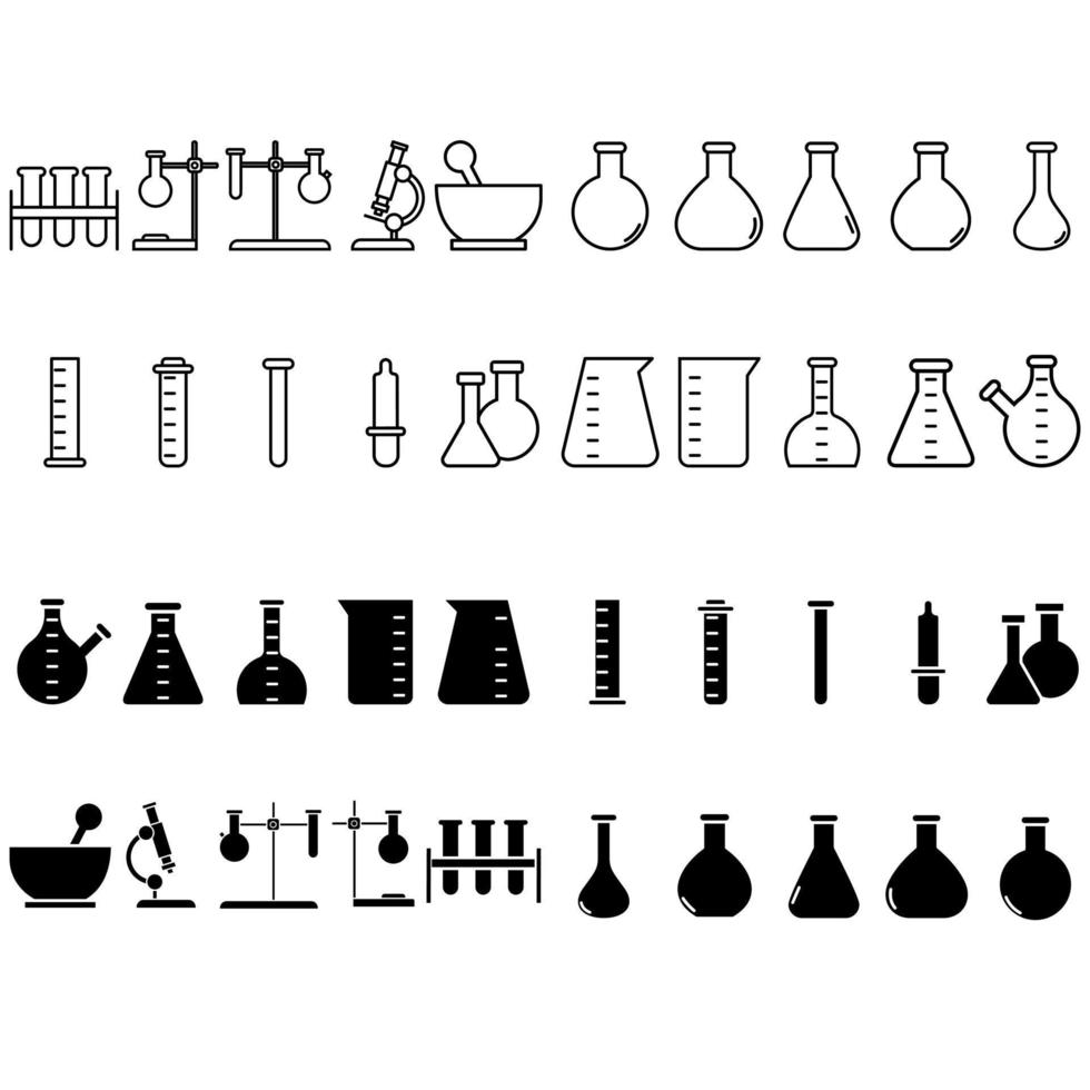 Labor Symbol Vektor Satz. Analysen Illustration Zeichen Sammlung Prüfung Tube Symbol. Chemie Logo.