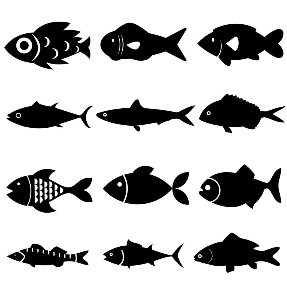 Fisch Symbol Vektor Satz. Essen Illustration Zeichen Sammlung. Ozean Symbol oder Logo.