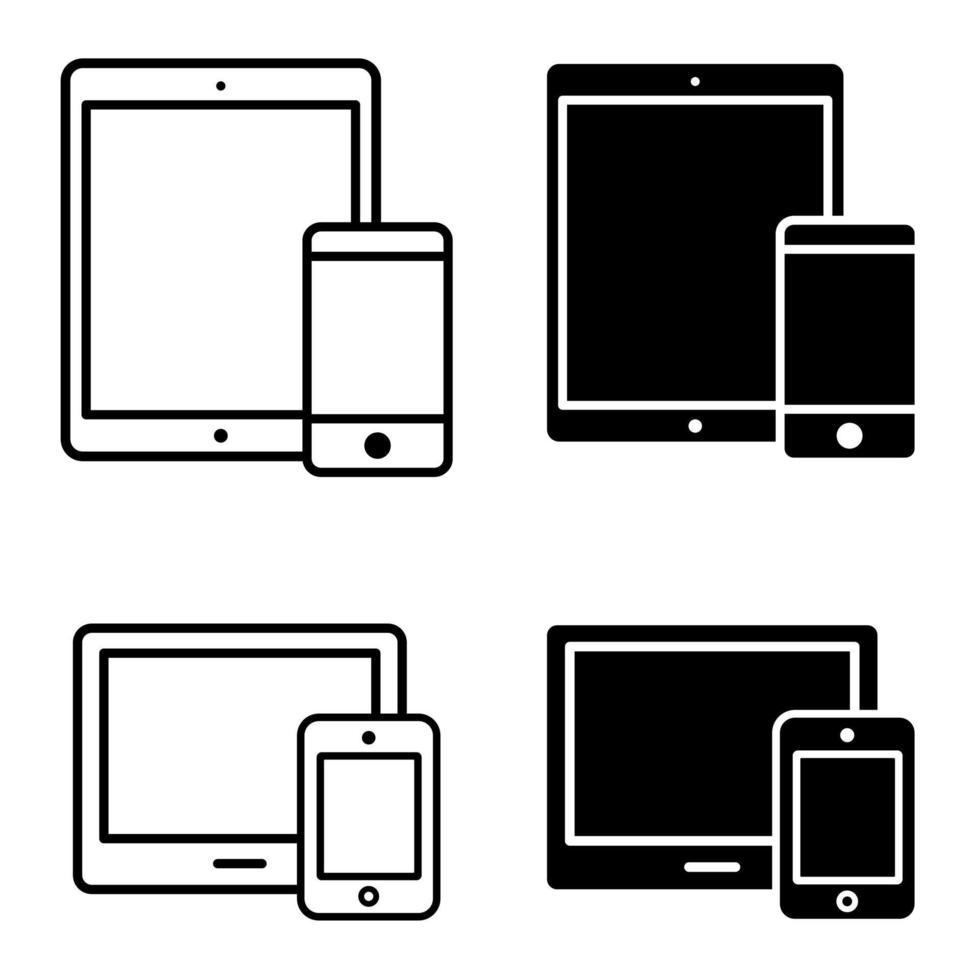 enheter ikon vektor uppsättning. elektronik illustration tecken samling. datorer och mobil telefoner symbol.