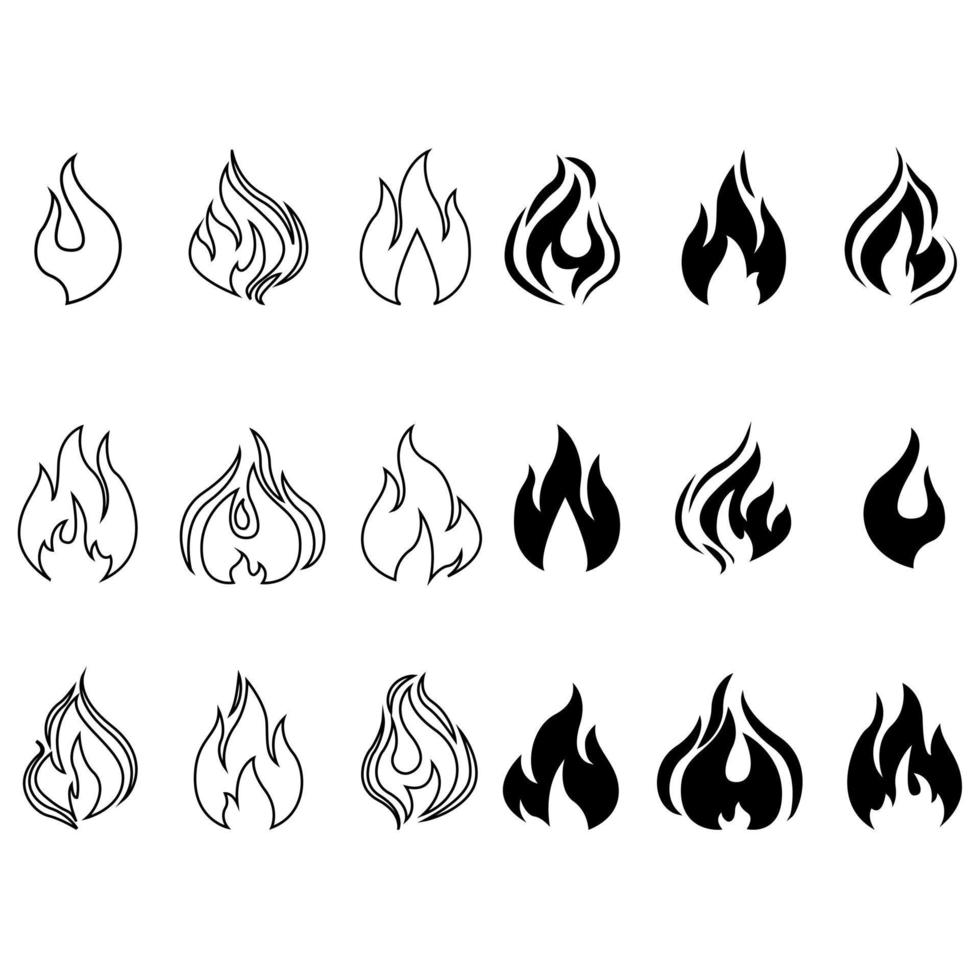 Feuer Symbol Vektor Satz. Flamme Illustration Zeichen Sammlung.