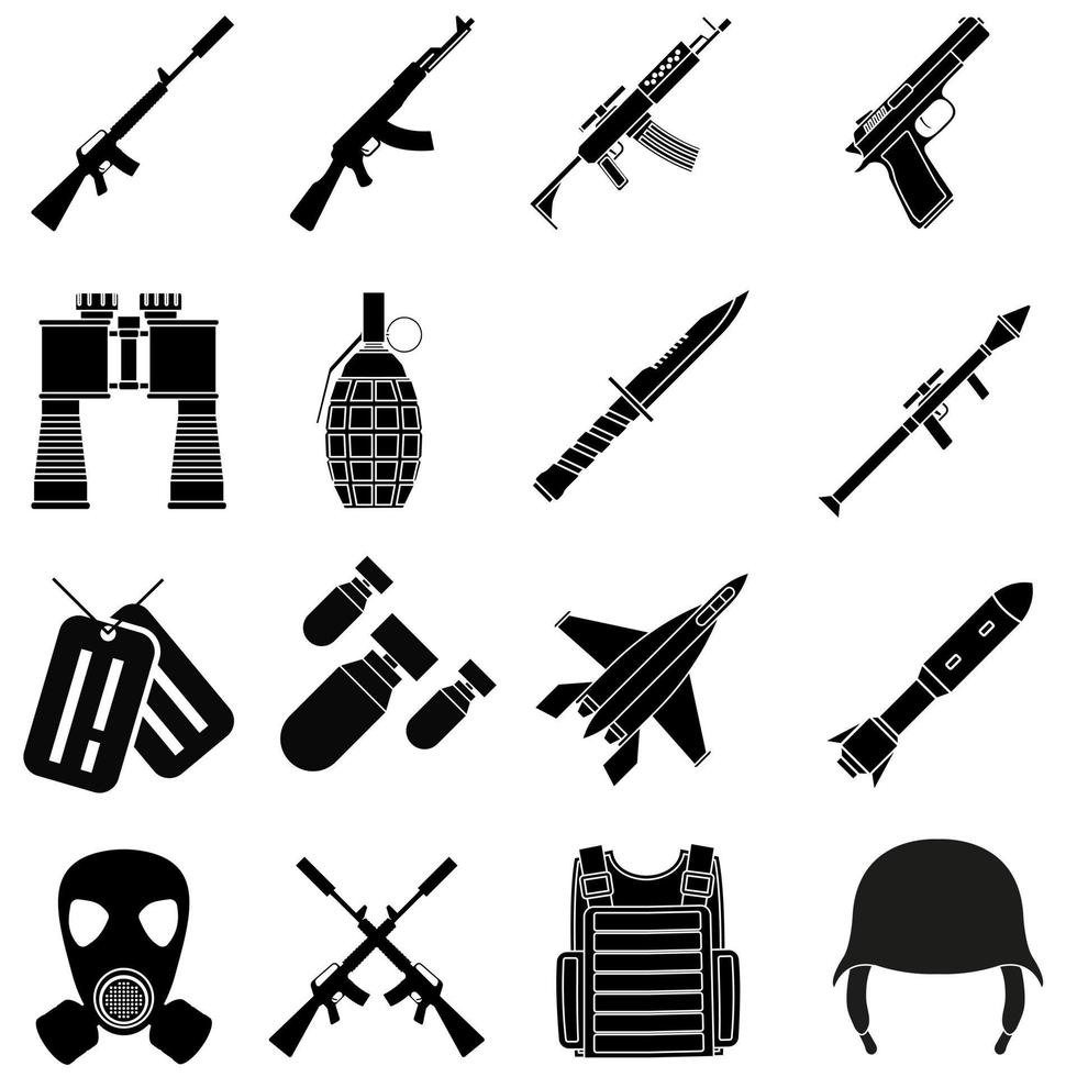 krig vektor ikon uppsättning. armén illustration tecken samling. ammunition symbol. vapen logotyp.