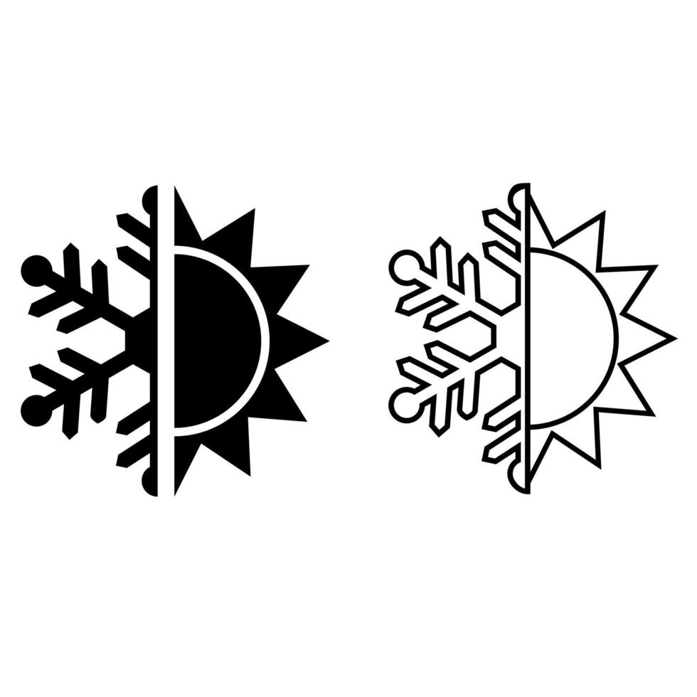 termisk och kall resistent vektor ikon. snöflinga och Sol illustration tecken. värme och frost symbol.