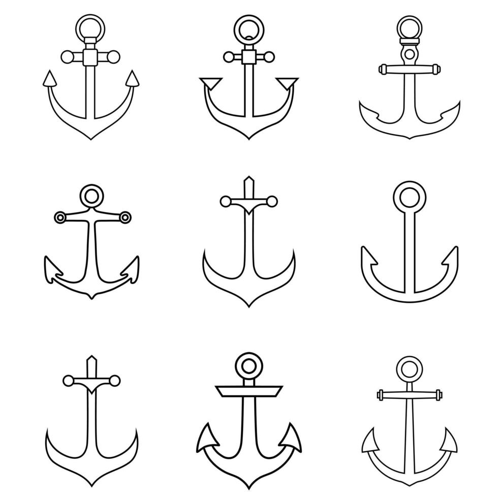 Anker Symbol Vektor Satz. Seefahrt Illustration Zeichen Sammlung. Matrose Symbol oder Logo.