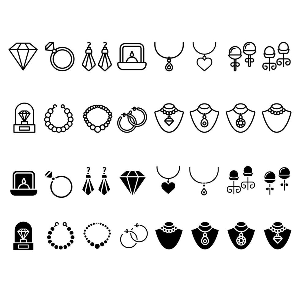 juvel ikon vektor uppsättning. Smycken illustration tecken samling. Varor symbol eller logotyp.