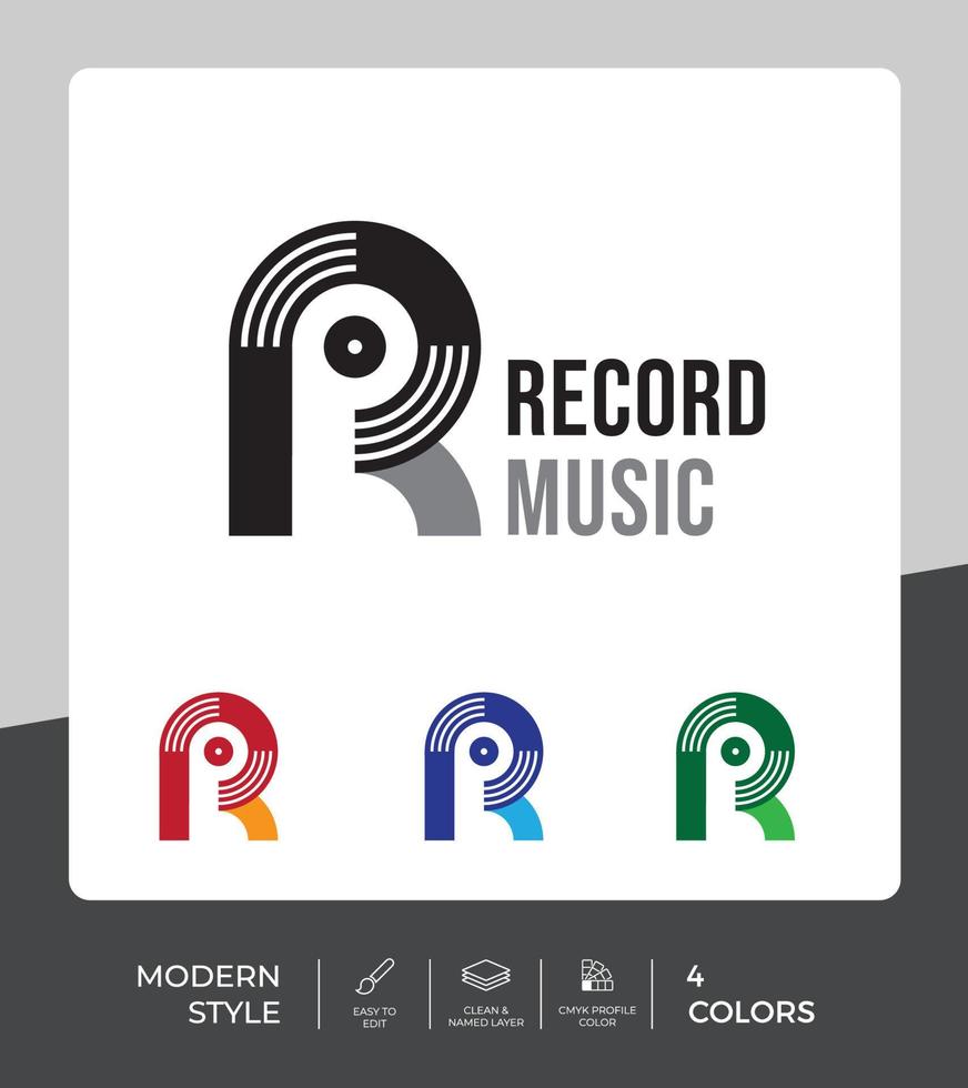 Brief r mit Vinyl zum Musik- Industrie vektor