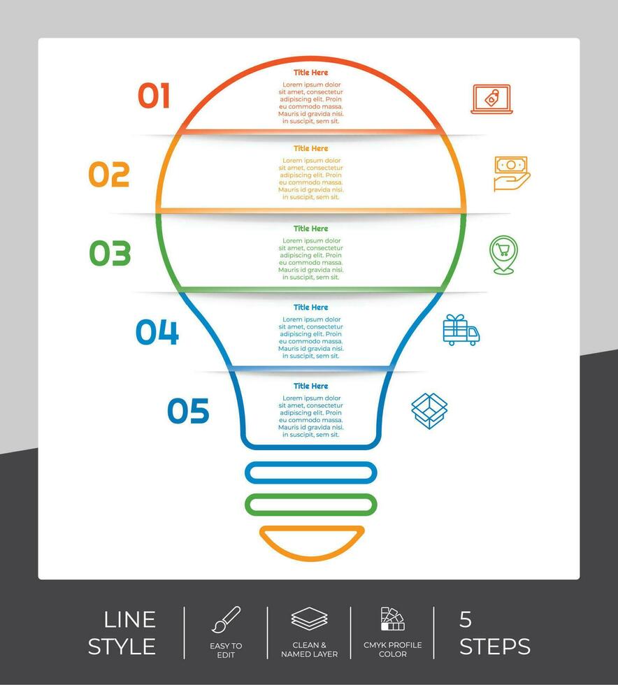 Arbeitsablauf Birne Infografik Vektor Design mit 5 Schritte und Linie Design. Schritt Infografik können Sein benutzt zum Präsentation, jährlich Bericht, Geschäft Zweck.