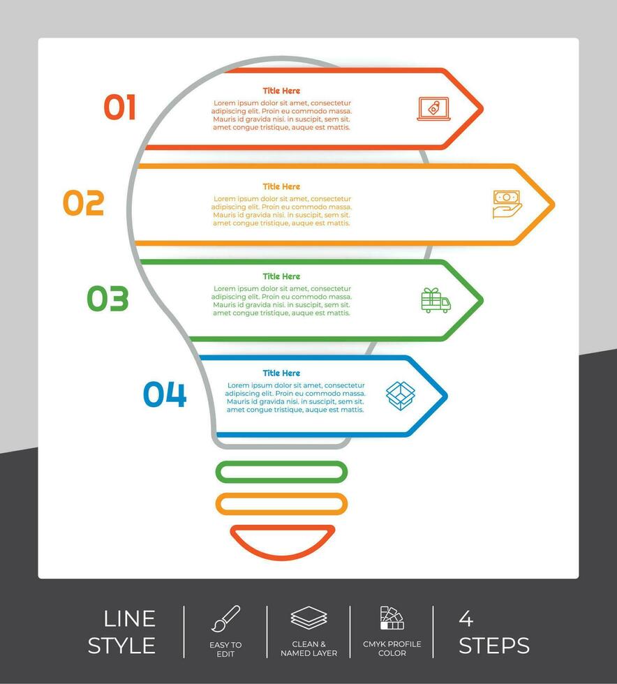 arbetsflöde Glödlampa infographic vektor design med 4 steg och linje design. steg infographic kan vara Begagnade för presentation, årlig Rapportera, företag ändamål.