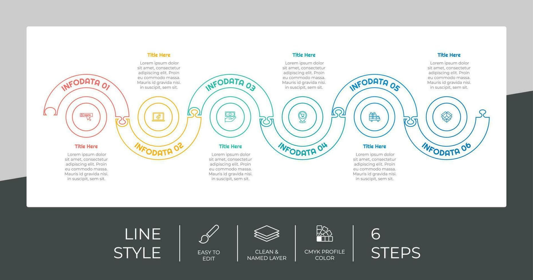 pussel steg infographic vektor design med 6 steg färgrik stil för presentation syfte.linje steg infographic kan vara Begagnade för företag och marknadsföring